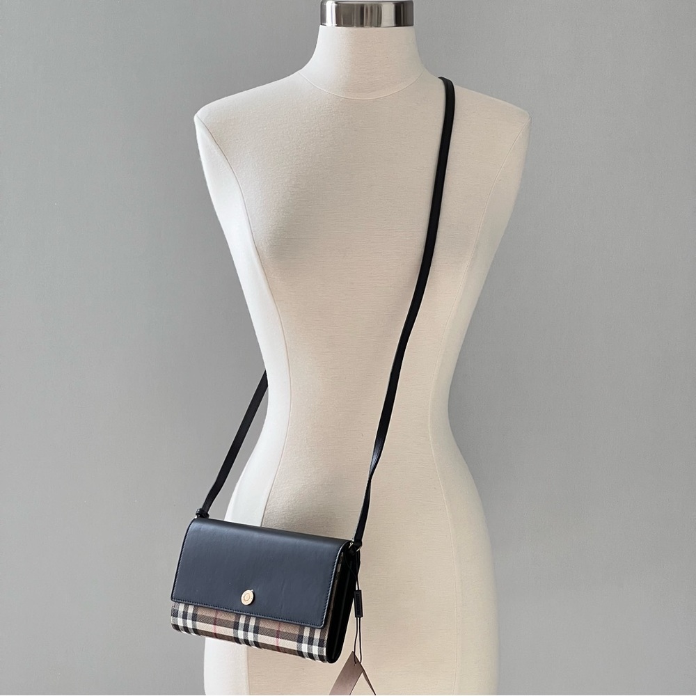 Burberry Check Leather Crossbody Bag in Black - Picture 13 of 13